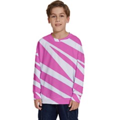 White Pink Stripes, Pattern Kids  Crewneck Sweatshirt