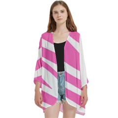 White Pink Stripes, Pattern Open Front 3/4 Sleeve Batwing Chiffon Cardigan Kimono by kyorashop23