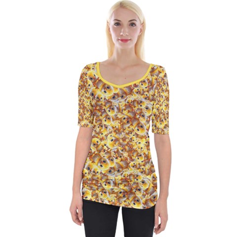 Whimsy Chickens Pattern (ai) Wide Neckline T-shirt by dflcprintsclothing