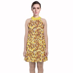 Whimsy Chickens Pattern (ai) Velvet Halter Neckline Dress 