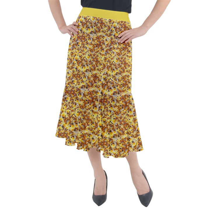 Whimsy Chickens Pattern (AI) Midi Mermaid Skirt