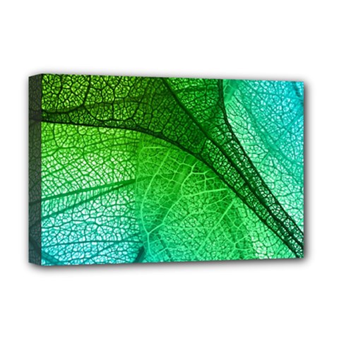 3d Leaves Texture Sheet Blue Green Deluxe Canvas 18  X 12  (stretched) by Cemarart