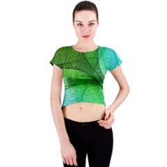 3d Leaves Texture Sheet Blue Green Crew Neck Crop Top