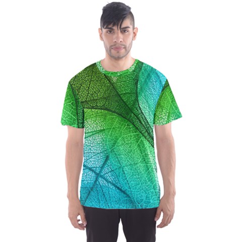 3d Leaves Texture Sheet Blue Green Men s Sport Mesh T-shirt by Cemarart