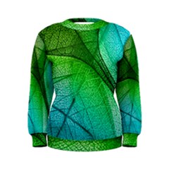 3d Leaves Texture Sheet Blue Green Women s Sweatshirt