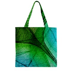 3d Leaves Texture Sheet Blue Green Zipper Grocery Tote Bag