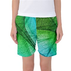 3d Leaves Texture Sheet Blue Green Women s Basketball Shorts