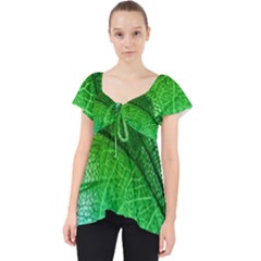 3d Leaves Texture Sheet Blue Green Lace Front Dolly Top