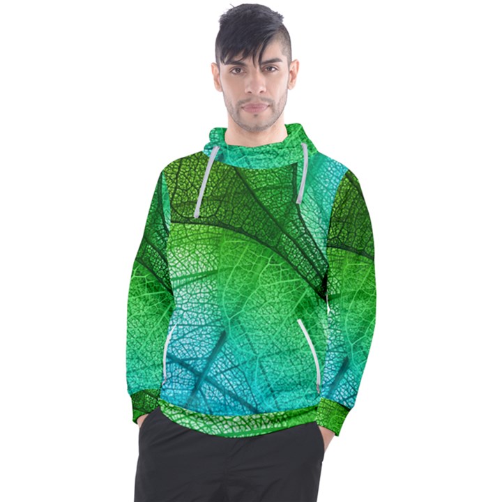 3d Leaves Texture Sheet Blue Green Men s Pullover Hoodie