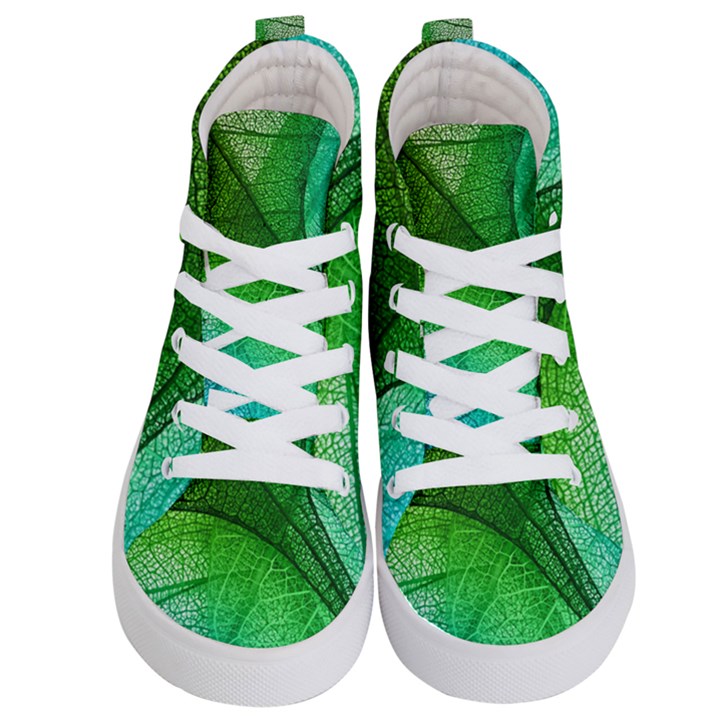 3d Leaves Texture Sheet Blue Green Kids  Hi-Top Skate Sneakers