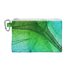 3d Leaves Texture Sheet Blue Green Canvas Cosmetic Bag (medium)