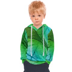 3d Leaves Texture Sheet Blue Green Kids  Overhead Hoodie