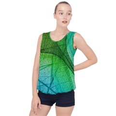 3d Leaves Texture Sheet Blue Green Bubble Hem Chiffon Tank Top