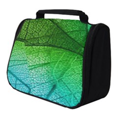 3d Leaves Texture Sheet Blue Green Full Print Travel Pouch (small) by Cemarart