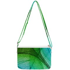 3d Leaves Texture Sheet Blue Green Double Gusset Crossbody Bag