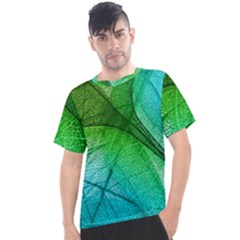 3d Leaves Texture Sheet Blue Green Men s Sport Top by Cemarart