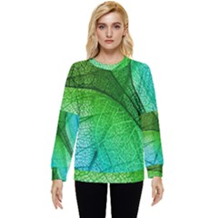 3d Leaves Texture Sheet Blue Green Hidden Pocket Sweatshirt