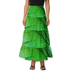 3d Leaves Texture Sheet Blue Green Tiered Ruffle Maxi Skirt