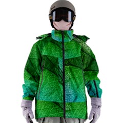 3d Leaves Texture Sheet Blue Green Women s Zip Ski And Snowboard Waterproof Breathable Jacket