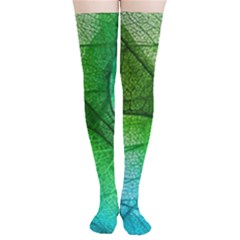 3d Leaves Texture Sheet Blue Green Thigh High Stockings by Cemarart