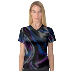 Multicolored Abstract Dynamic Shapes Print V-neck Sport Mesh T-shirt