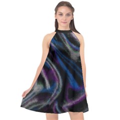 Multicolored Abstract Dynamic Shapes Print Halter Neckline Chiffon Dress  by dflcprintsclothing