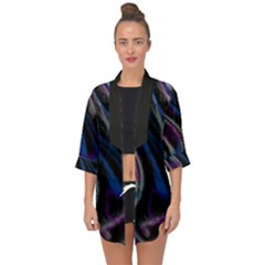 Multicolored Abstract Dynamic Shapes Print Open Front Chiffon Kimono