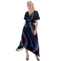 Multicolored Abstract Dynamic Shapes Print Cross Front Sharkbite Hem Maxi Dress by dflcprintsclothing