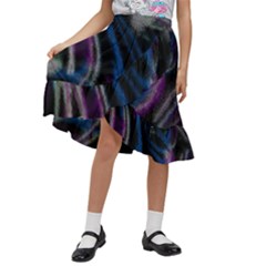 Multicolored Abstract Dynamic Shapes Print Kids  Ruffle Flared Wrap Midi Skirt