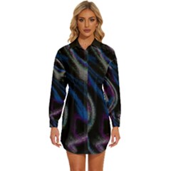 Multicolored Abstract Dynamic Shapes Print Womens Long Sleeve Shirt Dress