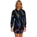 Multicolored abstract dynamic shapes print Womens Long Sleeve Shirt Dress View1