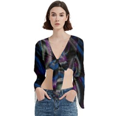 Multicolored Abstract Dynamic Shapes Print Trumpet Sleeve Cropped Top