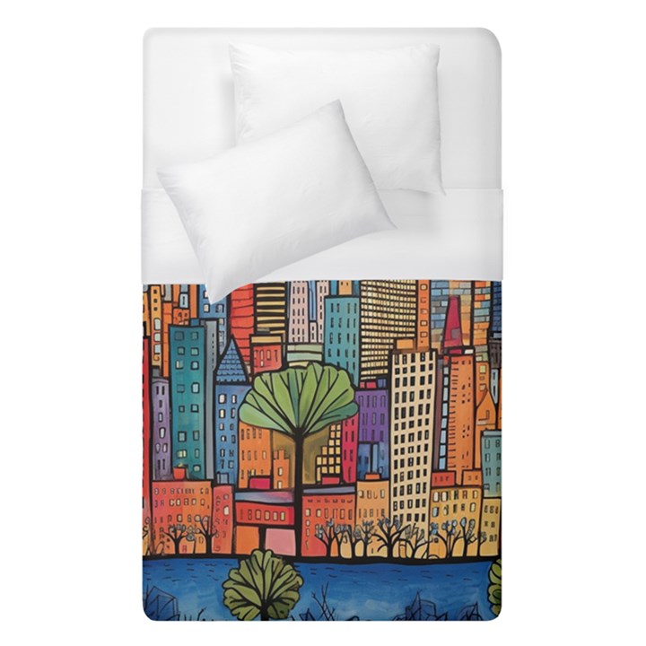 City New York Nyc Skyscraper Skyline Downtown Night Business Urban Travel Landmark Building Architec Duvet Cover (Single Size)