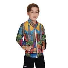 City New York Nyc Skyscraper Skyline Downtown Night Business Urban Travel Landmark Building Architec Kids  Windbreaker