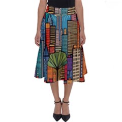 City New York Nyc Skyscraper Skyline Downtown Night Business Urban Travel Landmark Building Architec Perfect Length Midi Skirt by Posterlux