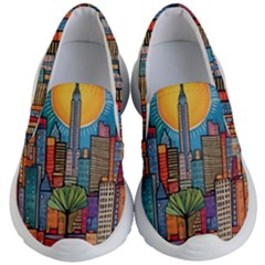 City New York Nyc Skyscraper Skyline Downtown Night Business Urban Travel Landmark Building Architec Kids Lightweight Slip Ons