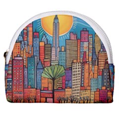 City New York Nyc Skyscraper Skyline Downtown Night Business Urban Travel Landmark Building Architec Horseshoe Style Canvas Pouch by Posterlux