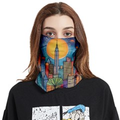 City New York Nyc Skyscraper Skyline Downtown Night Business Urban Travel Landmark Building Architec Face Covering Bandana (two Sides) by Posterlux