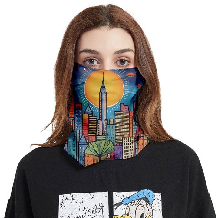 City New York Nyc Skyscraper Skyline Downtown Night Business Urban Travel Landmark Building Architec Face Covering Bandana (Two Sides)