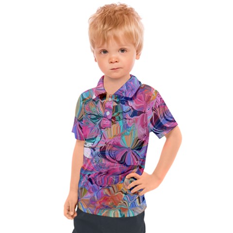 Marbling Blend  Kids  Polo T-shirt by kaleidomarblingart