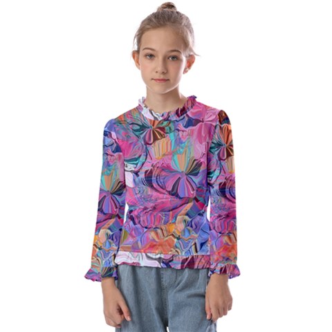 Marbling Blend  Kids  Frill Detail T-shirt by kaleidomarblingart