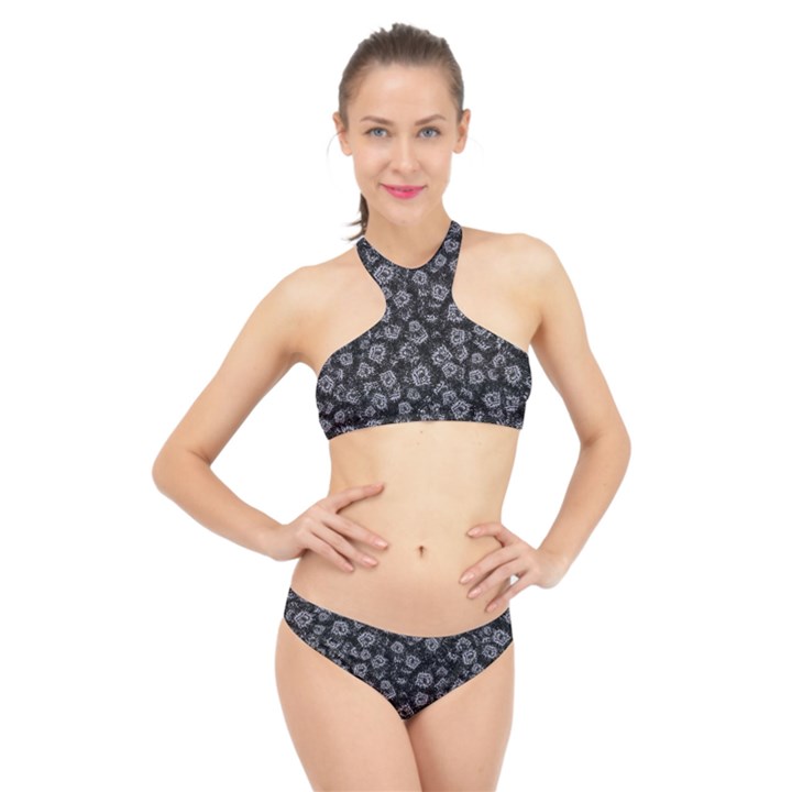 Whimsy Beasts Print Pattern Design High Neck Bikini Set