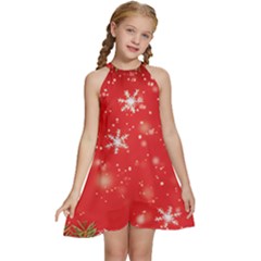 Christmas Ornament Kids  Halter Collar Waist Tie Chiffon Dress