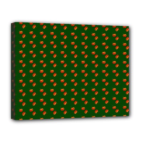 Kawaii Pumpkin Patt Green Canvas 14  X 11  (stretched) by snowwhitegirl