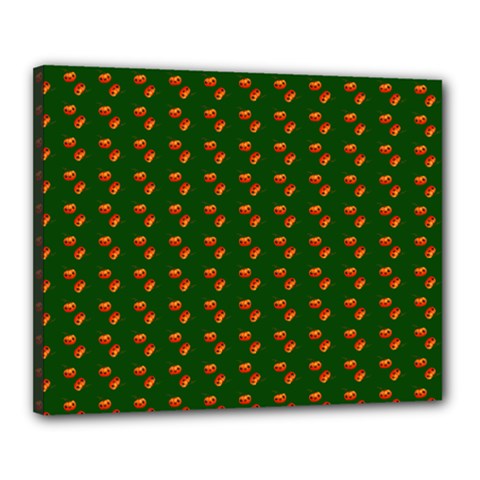 Kawaii Pumpkin Patt Green Canvas 20  X 16  (stretched) by snowwhitegirl