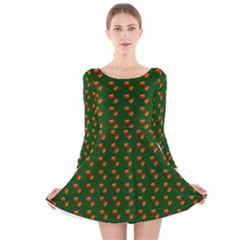 Kawaii Pumpkin Patt Green Long Sleeve Velvet Skater Dress