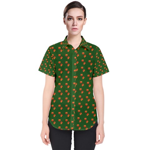 Kawaii Pumpkin Patt Green Women s Short Sleeve Shirt by snowwhitegirl