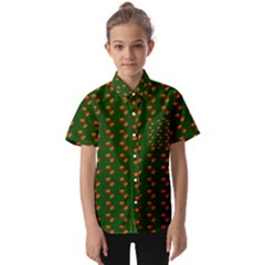 Kawaii Pumpkin Patt Green Kids  Short Sleeve Shirt