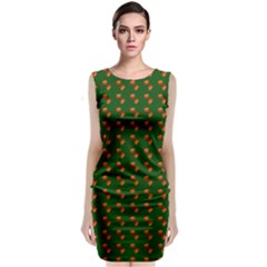 Kawaii Pumpkin Patt Green Sleeveless Velvet Midi Dress