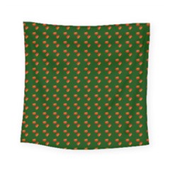 Kawaii Pumpkin Patt Green Square Tapestry (small)